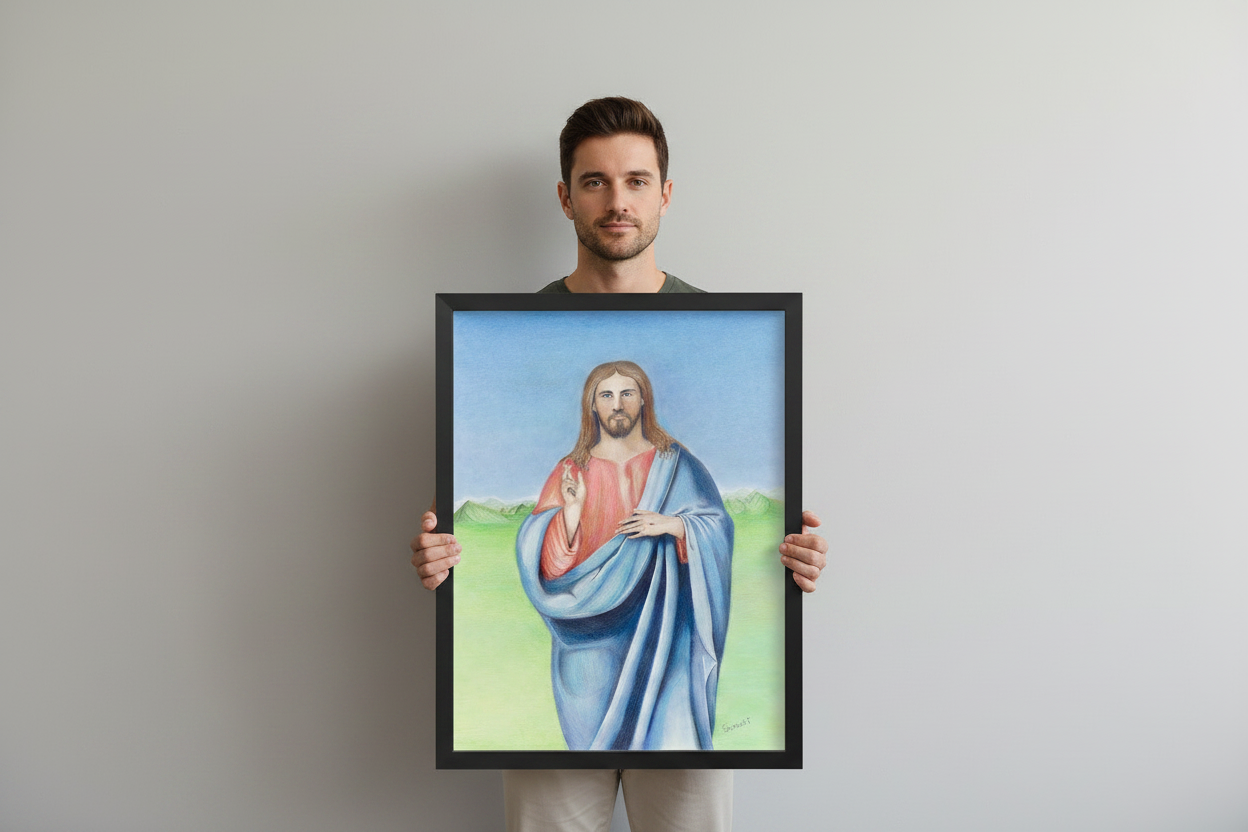 Jesus Christ Art – Man Holding Framed Print
